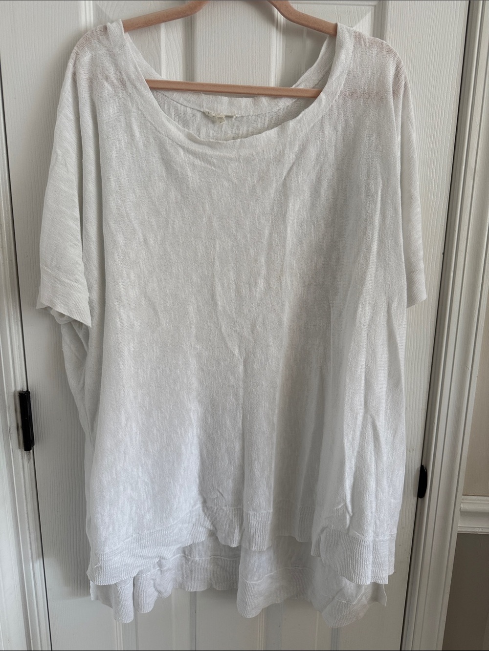 Eileen Fisher White Organic Cotton Linen Blend Short-sleeve Tunic Top Sz 3X